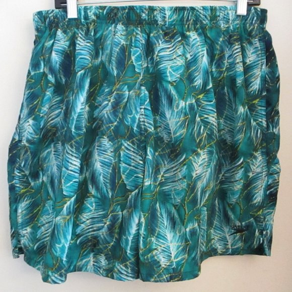 Speedo Men's Swim Trunks, Blue & Green Leaf Print, Pockets, Size XL - Picture 2 of 12